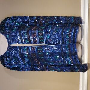Tan Chho Exclusive Vintage Blue, Purple, Turquoise Sequin & Beaded Silk Blazer L